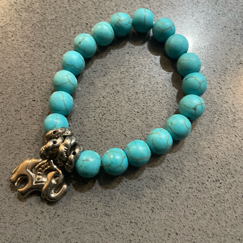 Turquoise Beaded Bracelet with Elephant Charm